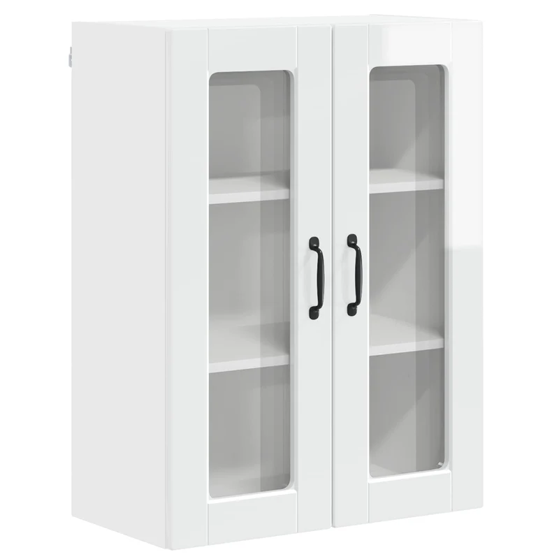 Armoire de cuisine moderne murale avec étagères 60 x 31 x 80 cm rangement pratique en bois d'ingénierie blanc brillant 02_0054432