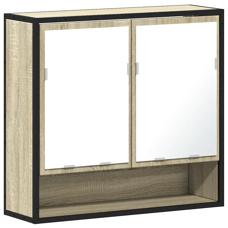 Armoire de salle de bain avec miroir 65 x 20 x 60 cm finition mate style industriel pratique en bois d'ingénierie chêne sonoma 02_0049652