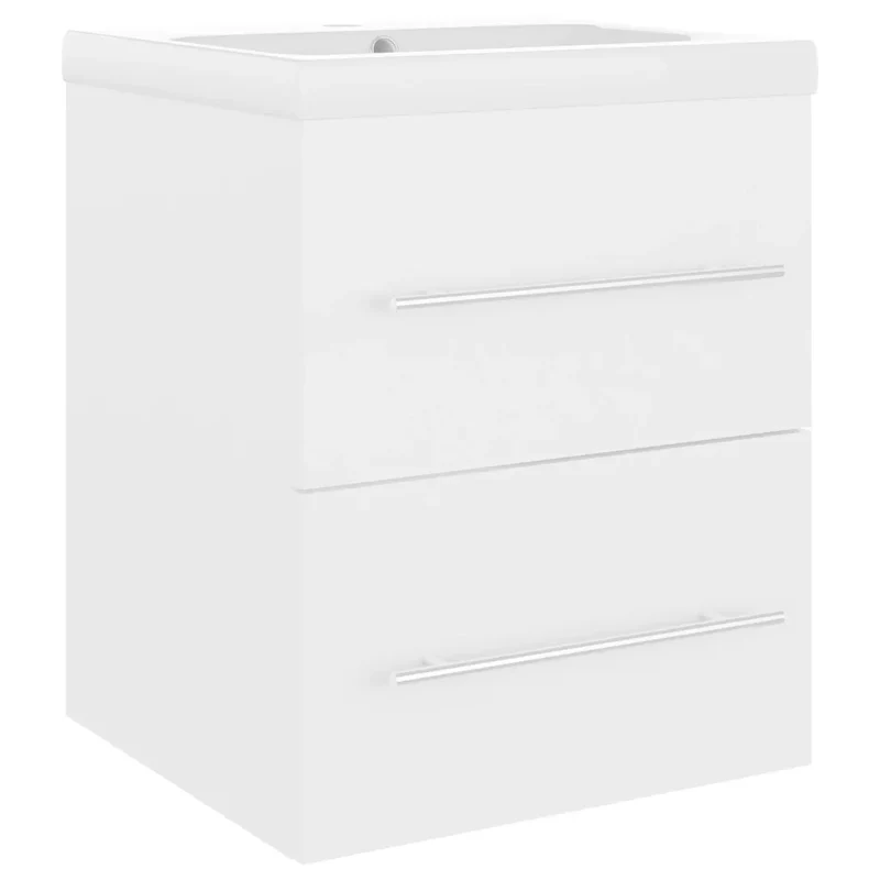 Armoire d'évier avec lavabo intégré pratique salle de bain 41 x 38,5 x 48 cm en aggloméré blanc 02_0055178