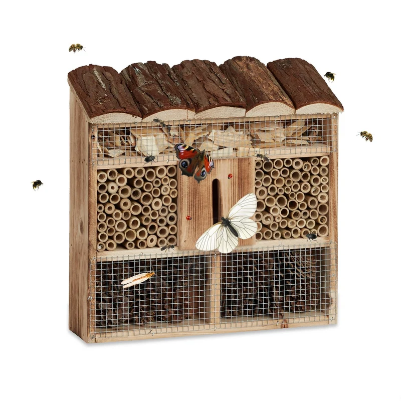 Hôtel à insectes matériaux naturels papillons abeilles coccinelles 31 x 30,5 cm 2013076
