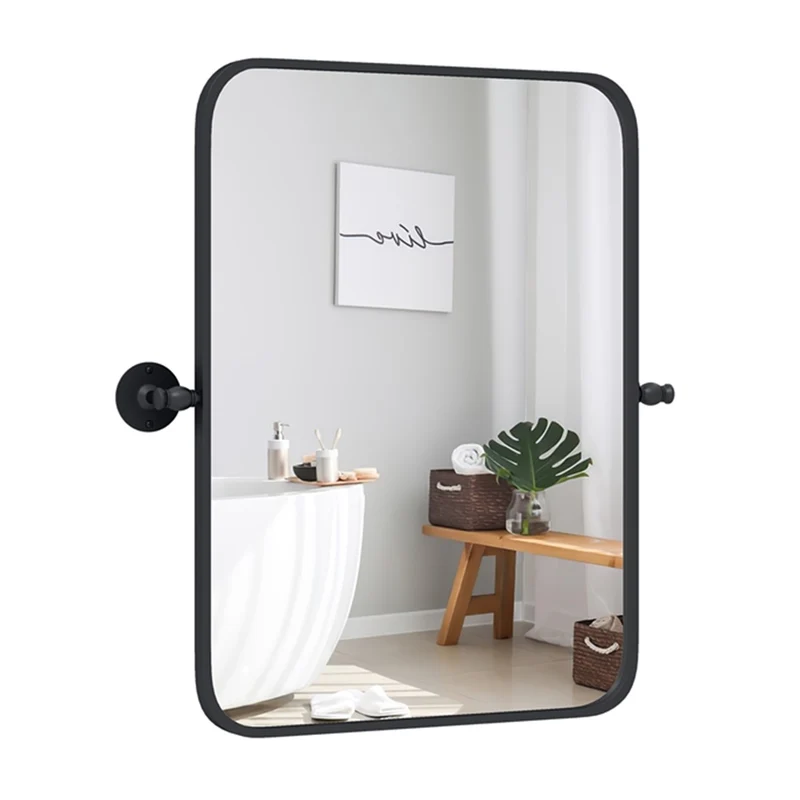 Miroir mural pivotant 76,5 x 56 cm inclinaison réglable moderne élégant en métal noir 20_0018412