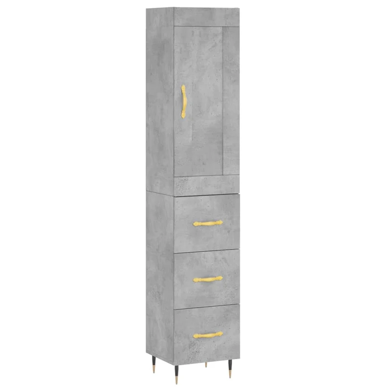 Buffet bahut commode armoire meuble de rangement organisateur cuisine salle de séjour salon haut 34,5 x 34 x 180 cm bois d'ingénierie gris 02_0034426