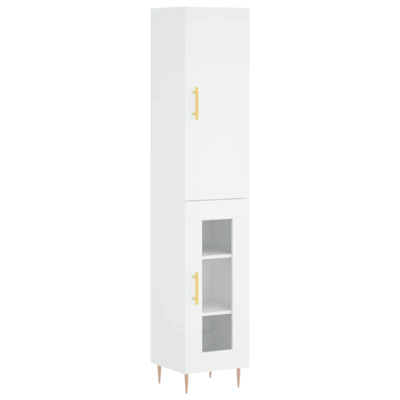 Buffet bahut commode armoire meuble de rangement organisateur cuisine salle de séjour salon haut 34,5 x 34 x 180 cm bois d'ingénierie blanc 02_0032328