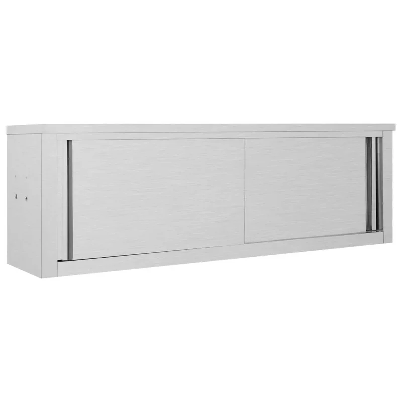 Armoire de cuisine murale avec portes coulissantes 150 x 40 x 50 cm accès pratique design moderne en acier inoxydable gris 02_0046016