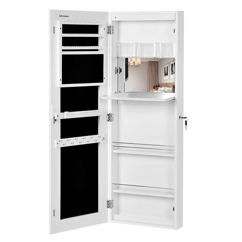 Armoire à bijoux miroir toute-longueur sans cadre psyché murale suspendu avec serrure 120 cm et miroir blanc 12_0002313