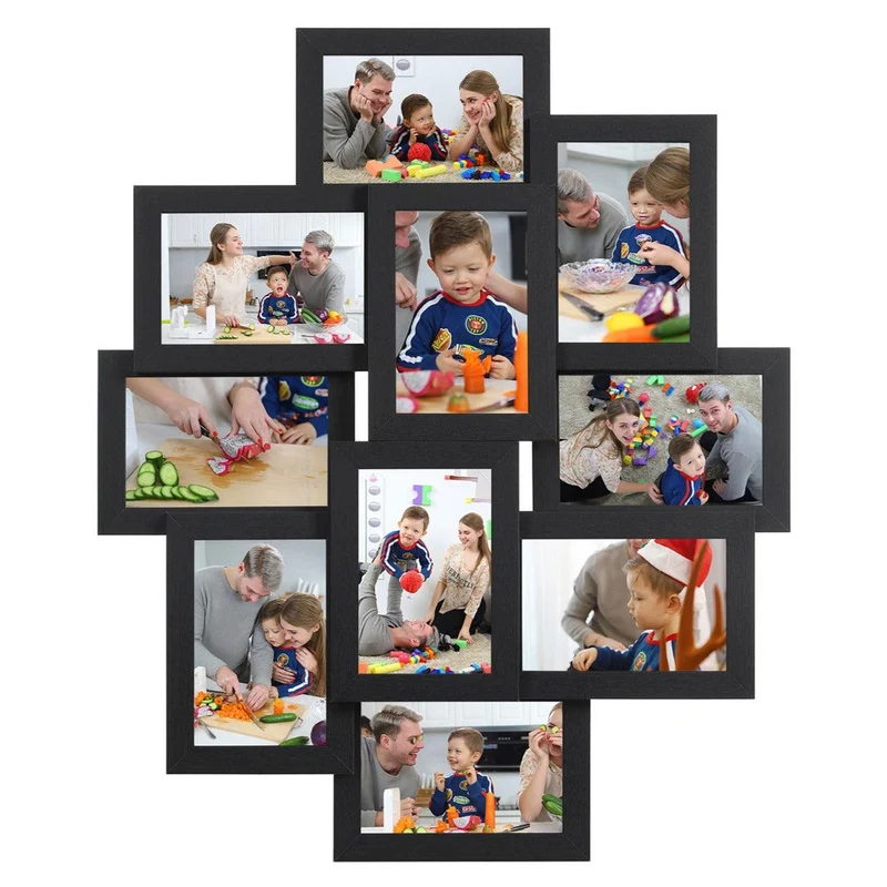 Cadre photo pêle-mêle mural capacité 10 photos de 10 x 15 cm en panneaux mdf nécessite assemblage noir 12_0002564