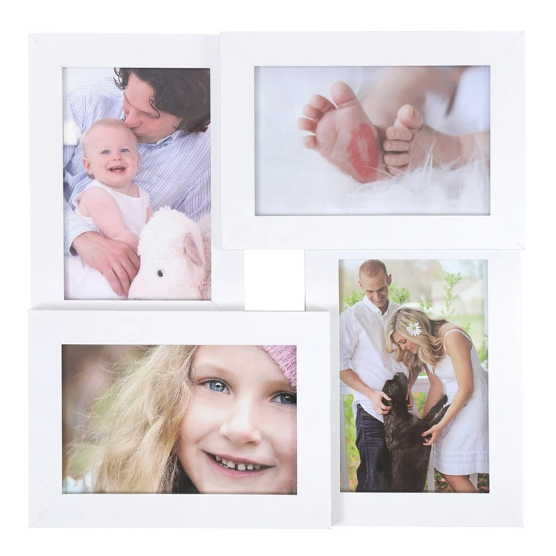 Cadre photo pêle-mêle capacité 4 photos taille photo 10 x 15 cm gallerie photo vitre en verre blanc 12_0004730