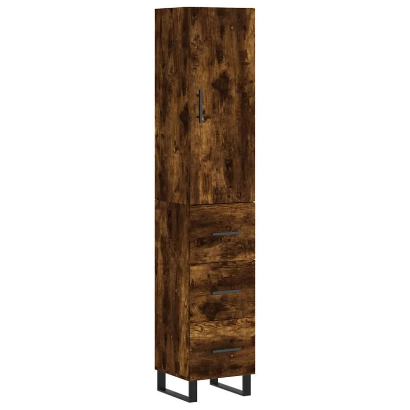 Buffet bahut commode armoire meuble de rangement organisateur cuisine salle de séjour salon haut 34,5 x 34 x 180 cm bois d'ingénierie marron 02_0033342