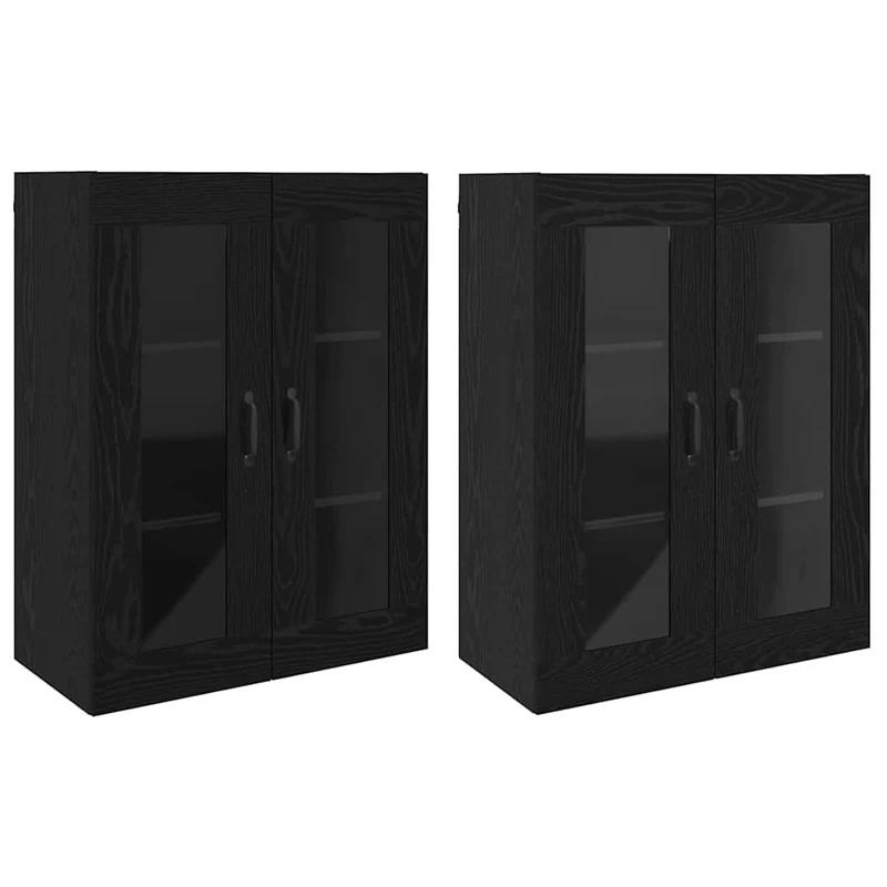 Lot de 2 armoires murales modernes rangement 69,5 x 34 x 90 cm en bois d'ingénierie chêne noir 02_0056054
