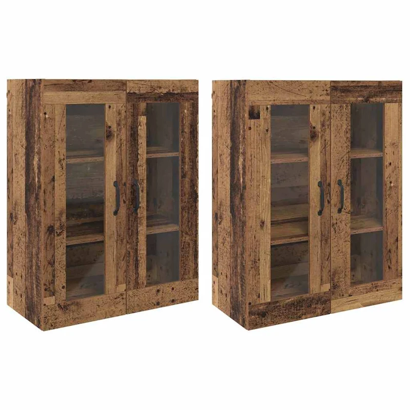 Lot de 2 armoires murales modernes 69,5 x 34 x 90 cm à portes en verre élegantes en bois d'ingénierie bois ancien 02_0056052
