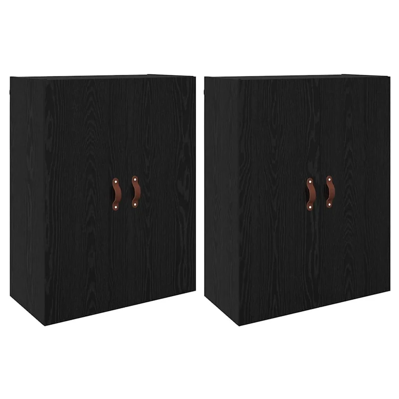 Lot de 2 armoires murales modernes mural 69,5 x 34 x 90 cm avec grand espace de stockage style épuré en bois d'ingénierie chêne noir 02_0056063