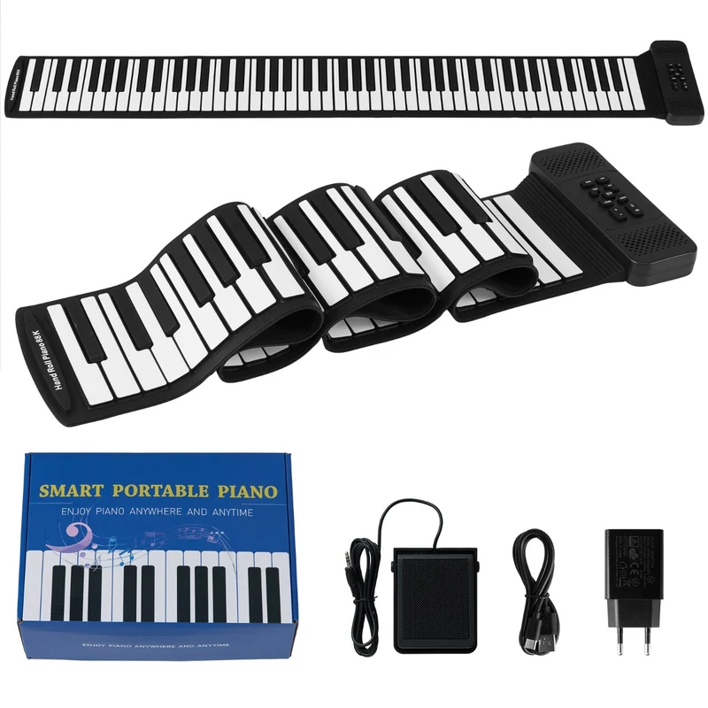Piano enroulable 88 touches portable 133 x 20 x 2,5 cm musique nomade design léger en silicone noir 20_0019002