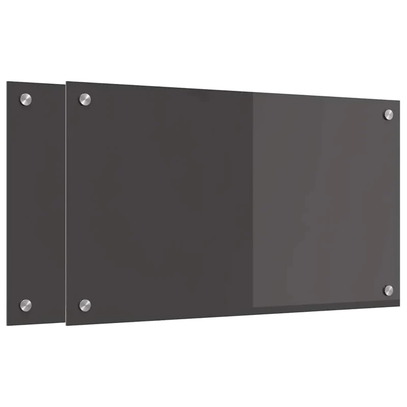 Lot de 2 dosserets de cuisine moderne épuré 70 x 40 cm facile à installer durable en verre trempé gris foncé 02_0056238