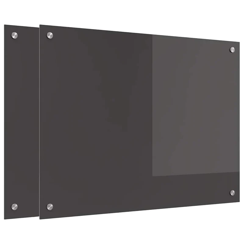 Lot de 2 dosserets de cuisine modernes épurés 80 x 60 cm en verre trempé gris foncé 02_0056243