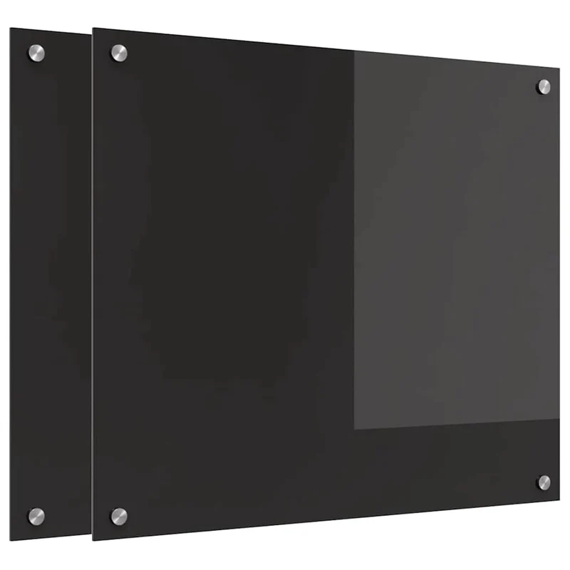 Lot de 2 dosserets de cuisine modernes thermorésistants 70 x 60 cm en verre trempé noir 02_0056308