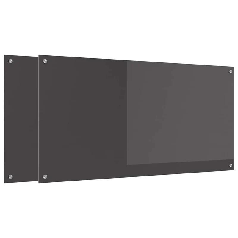 Lot de 2 crédences de cuisine modernes 120 x 60 cm thermorésistantes avec 4 trous pré-percés en verre trempé gris foncé 02_0056276