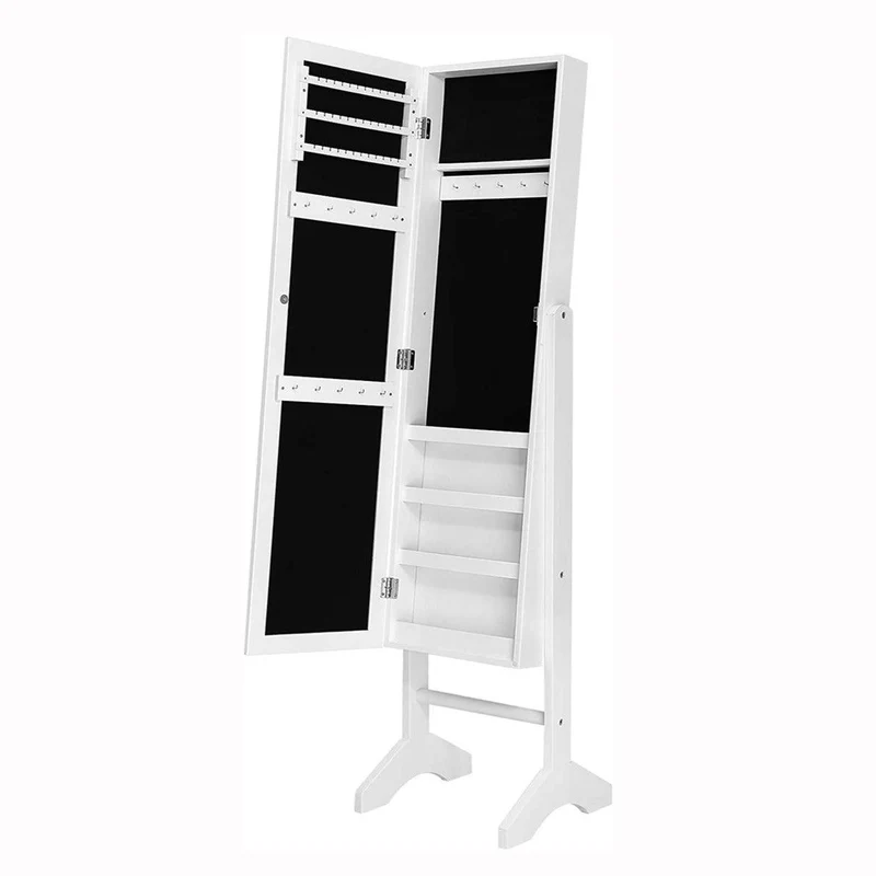 Armoire à bijoux sur pieds avec miroir inclinable 153 cm blanc 12_0002303