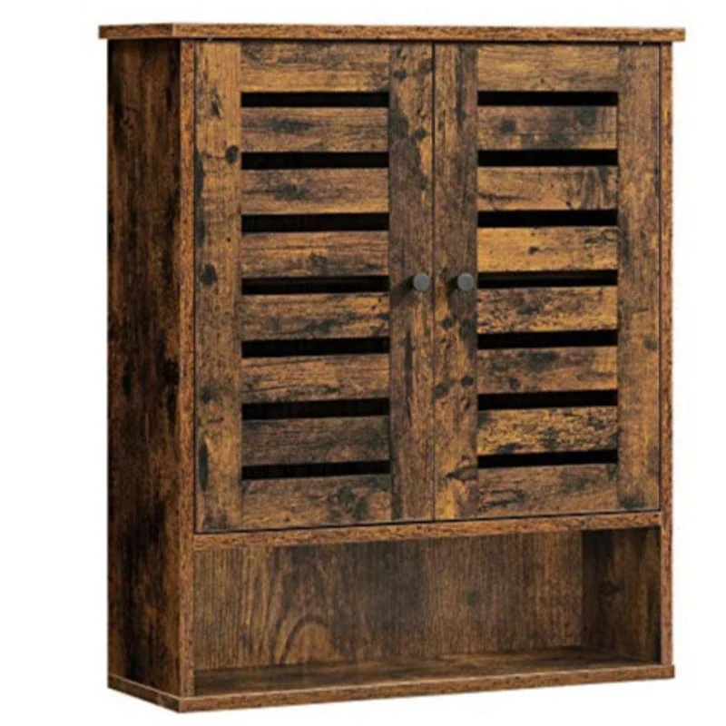 Armoire murale meuble de rangement suspendu pour salle de bain armoire à pharmacie placard compartiment ouvert étagère réglable en hauteur 70 cm marron rustique 12_0002740
