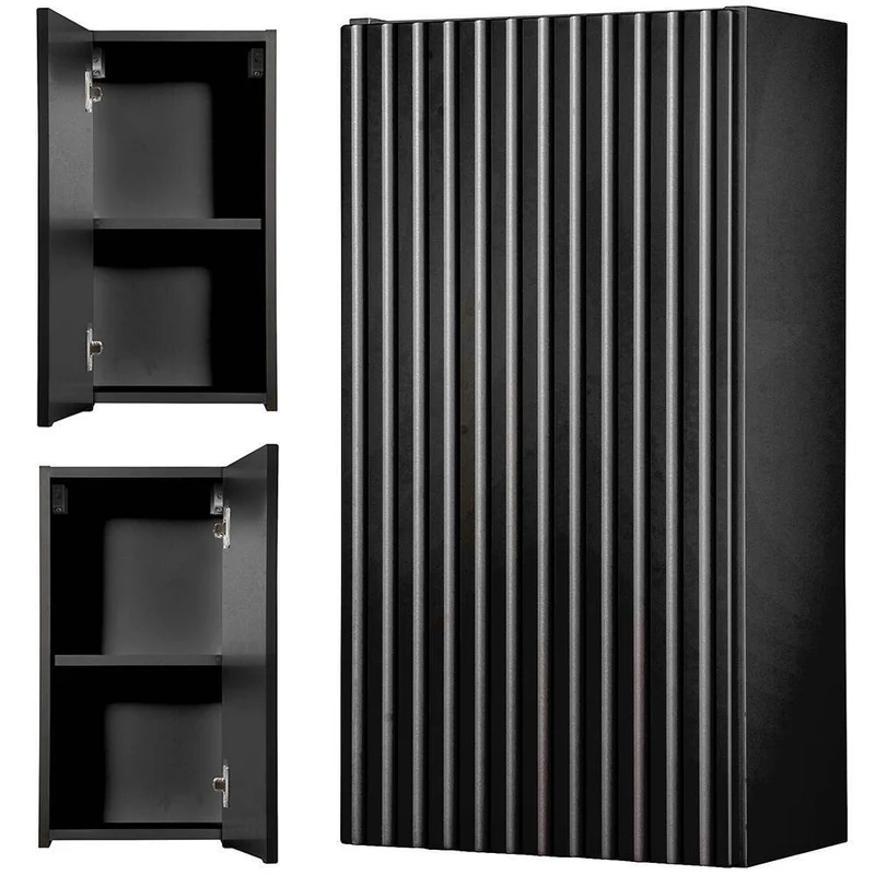 Armoire étagère meuble de rangement 30 x 57 x 19 cm murale de salle de bain noir 03_0008897