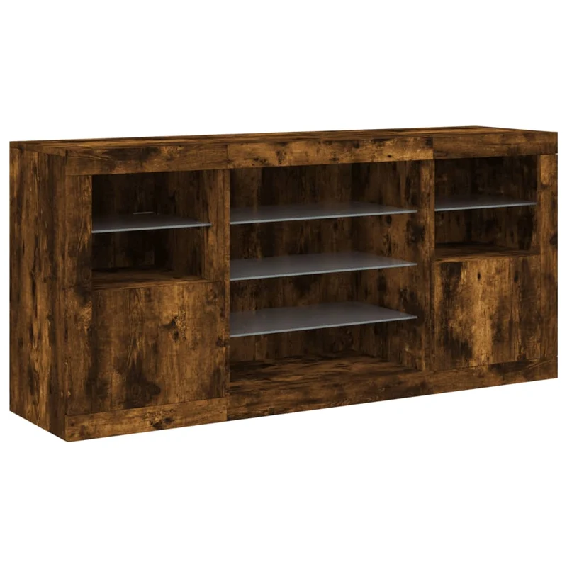 Buffet bahut commode armoire meuble de rangement organisateur cuisine salle de séjour salon avec lumières LED 142,5 x 37 x 67 cm marron 02_0029870
