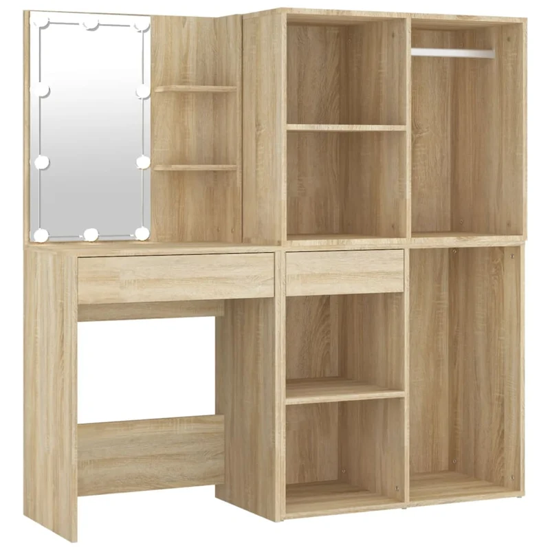 Coiffeuse à led avec 2 armoires 60 x 40 x 140 cm bois d'ingénierie beige 02_0006246