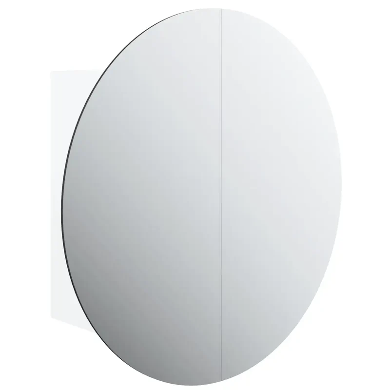 Armoire de salle de bain miroir rond LED murale design moderne 40 x 40 x 17,5 cm en bois blanc 02_0047105