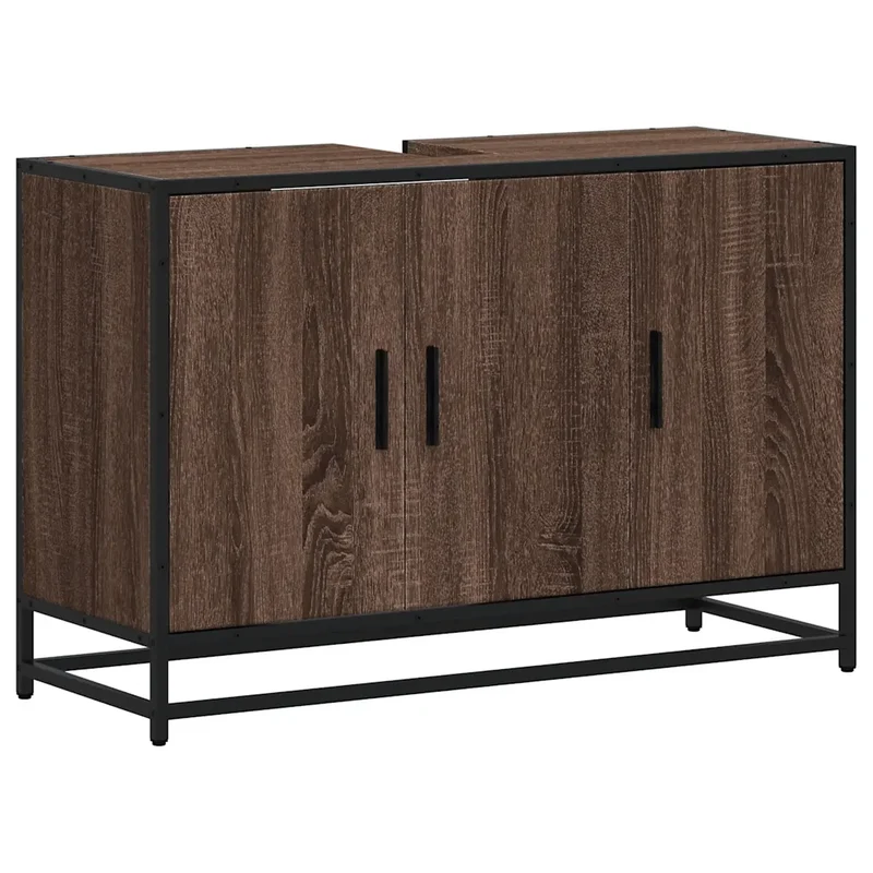Armoire de lavabo rétro élégante salle de bain 90 x 33 x 60 cm grand espace de rangement style industriel en bois marron 02_0049661