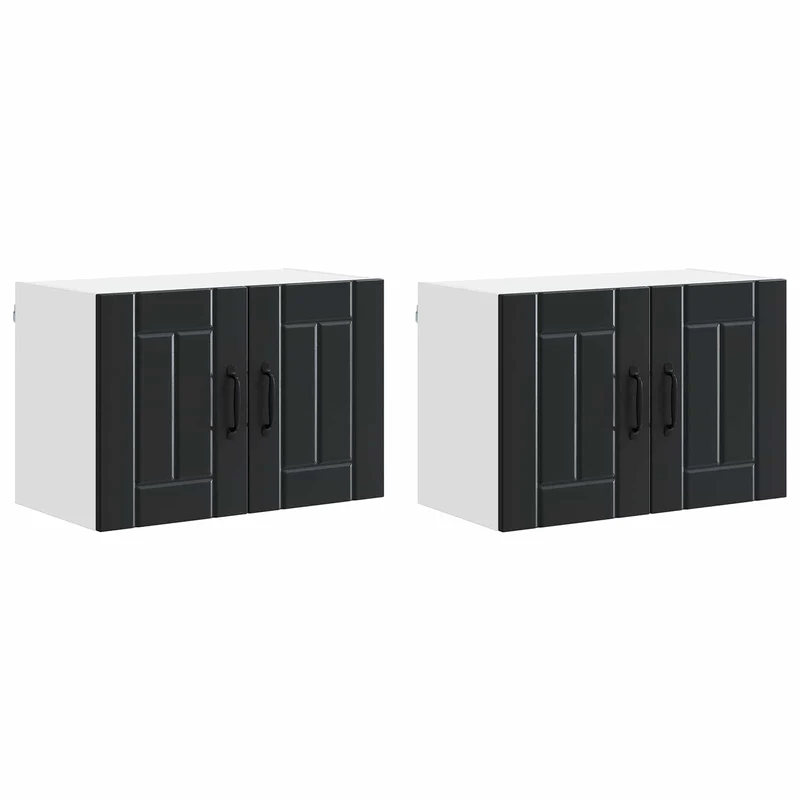 Lot de 2 armoires de cuisine rectangulaires au design moderne 60 x 31 x 40 cm en bois d'ingénierie noir 02_0053944