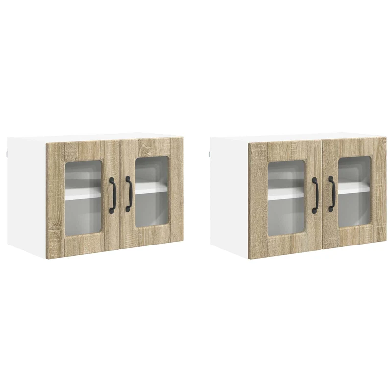 Lot de 2 armoires murales de cuisine modernes avec 4 étagères 60 x 31 x 40 cm en bois d'ingénierie chêne sonoma 02_0054314