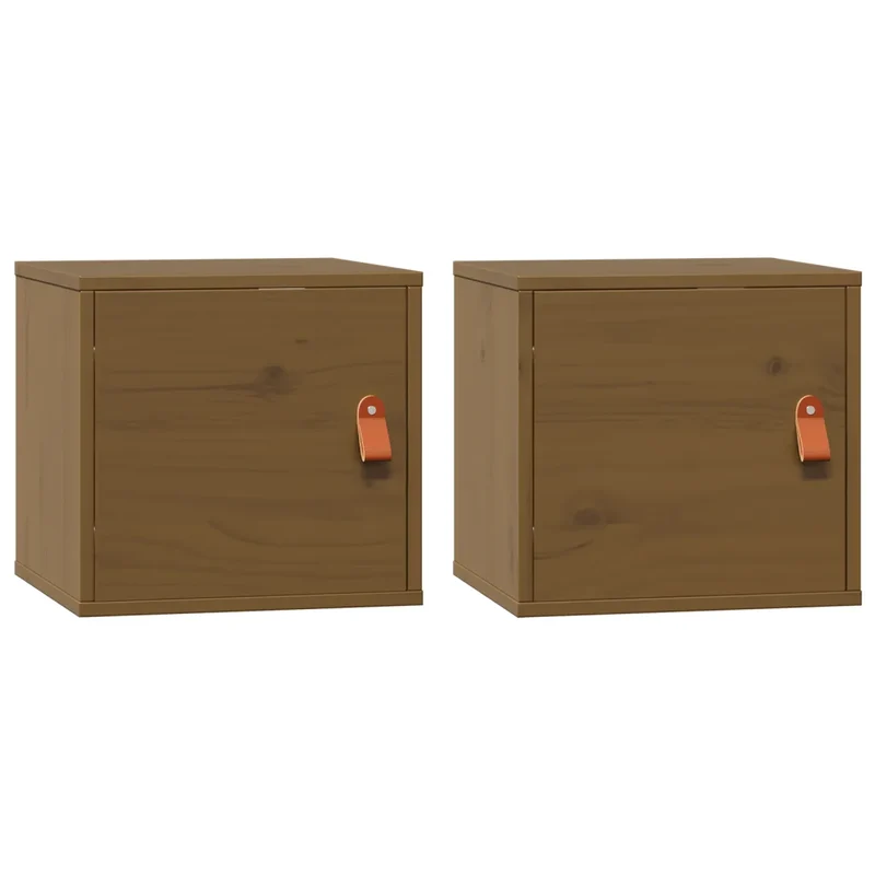 Lot de 2 armoires murales en bois pin massif 31,5 x 30 x 30 cm rangement pratique style rustique en marron miel 02_0048368