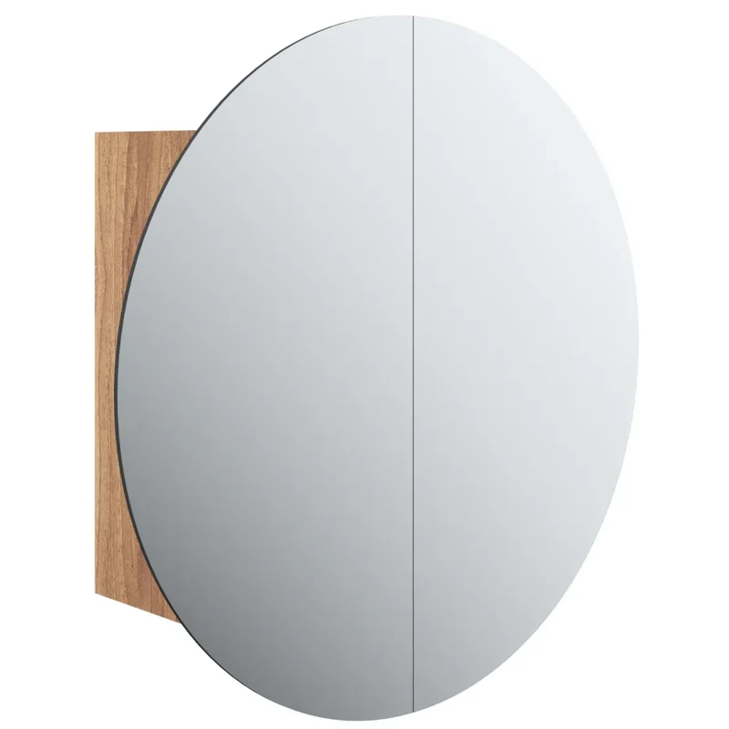 Armoire de salle de bain murale avec miroir rond et LED 40 x 40 x 17,5 cm espace de rangement pratique style moderne en bois d'ingénierie chêne 02_0047107
