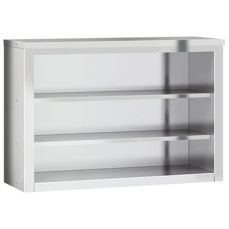 Armoire murale de cuisine en acier inoxydable 110 x 40 x 75 cm design moderne avec 2 étagères couleur argenté 02_0047582