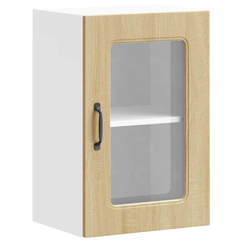 Armoire murale de cuisine rangement porte vitrée 40 x 31 x 60 cm en bois d'ingénierie chêne sonoma 02_0049953
