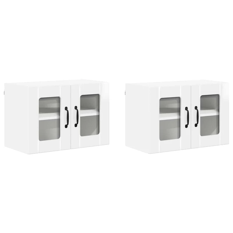 Lot de 2 armoires de cuisine rectangulaires pratiques 60 x 31 x 40 cm en bois d'ingénierie blanc brillant 02_0053993
