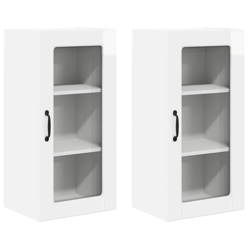 Lot de 2 armoires murales de cuisine pratiques 40 x 31 x 80 cm style moderne ambiance minimaliste en bois d'ingénierie blanc brillant 02_0054013