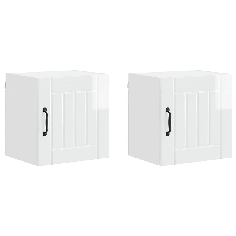 Lot de 2 armoires murales de cuisine rectangulaires modernes 40 x 31 x 40 cm en bois d'ingénierie blanc brillant 02_0053912