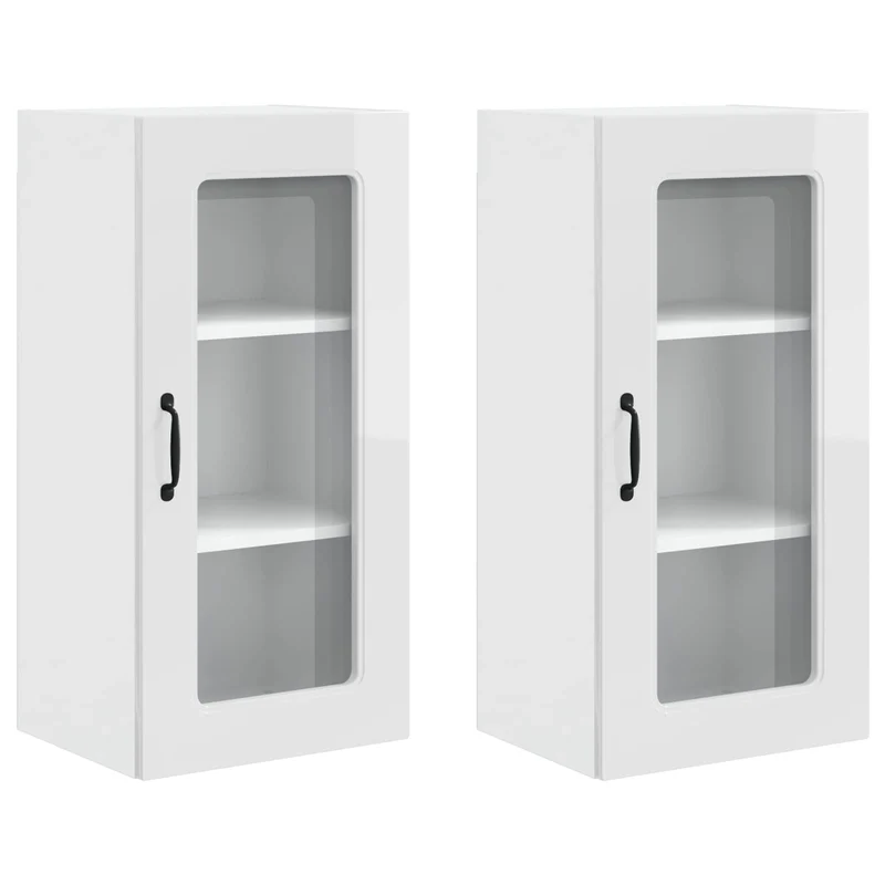 Lot de 2 armoires murales de cuisine minimalistes fonctionnelles 40 x 31 x 80 cm en bois d'ingénierie blanc brillant 02_0053672