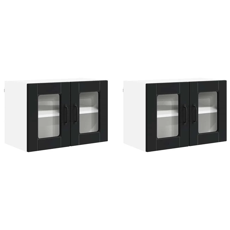 Lot de 2 armoires murales de cuisine modernes avec 4 étagères 60 x 31 x 40 cm en bois d'ingénierie noir 02_0054312