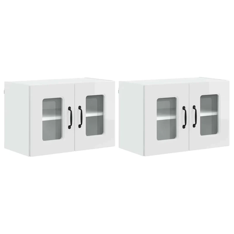 Lot de 2 armoires murales de cuisine modernes espace de rangement 60 x 31 x 40 cm en bois d'ingénierie blanc brillant 02_0053652