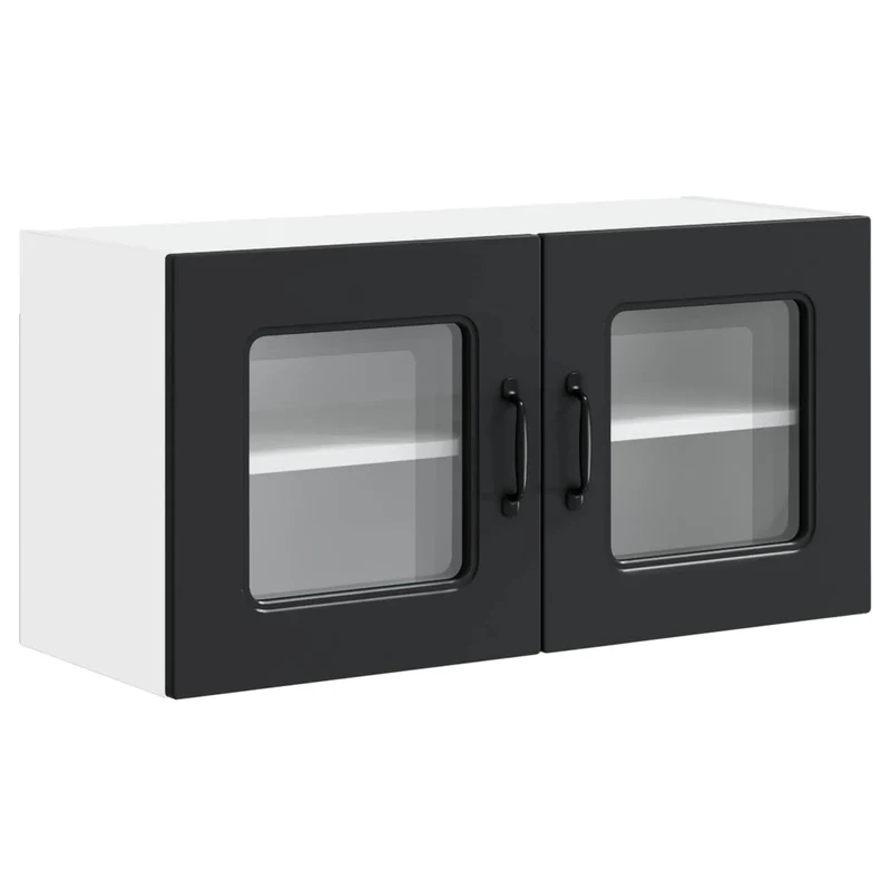 Armoire de cuisine rectangulaire avec grand espace de stockage 80 x 31 x 40 cm en bois d'ingénierie noir 02_0053624