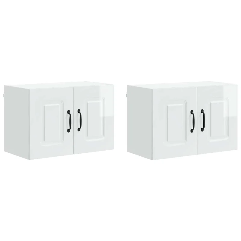 Lot de 2 armoires murales de cuisine modernes rangement spacieux 60 x 31 x 40 cm en bois d'ingénierie blanc brillant 02_0053602