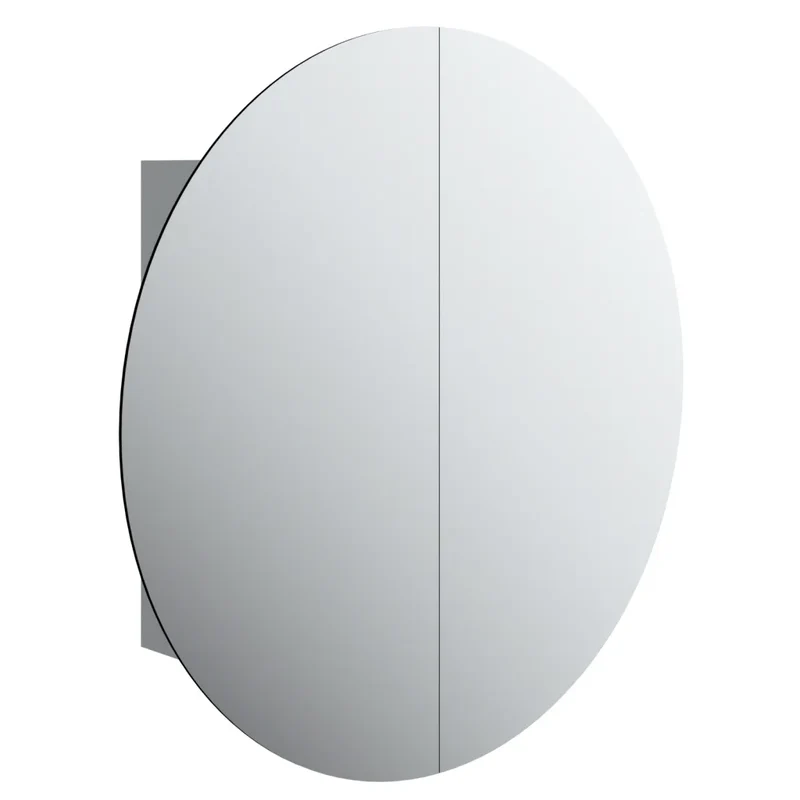 Armoire de salle de bain murale avec miroir rond et éclairage LED 54 x 54 x 17 cm grand espace de rangement design élégant en bois gris 02_0047114