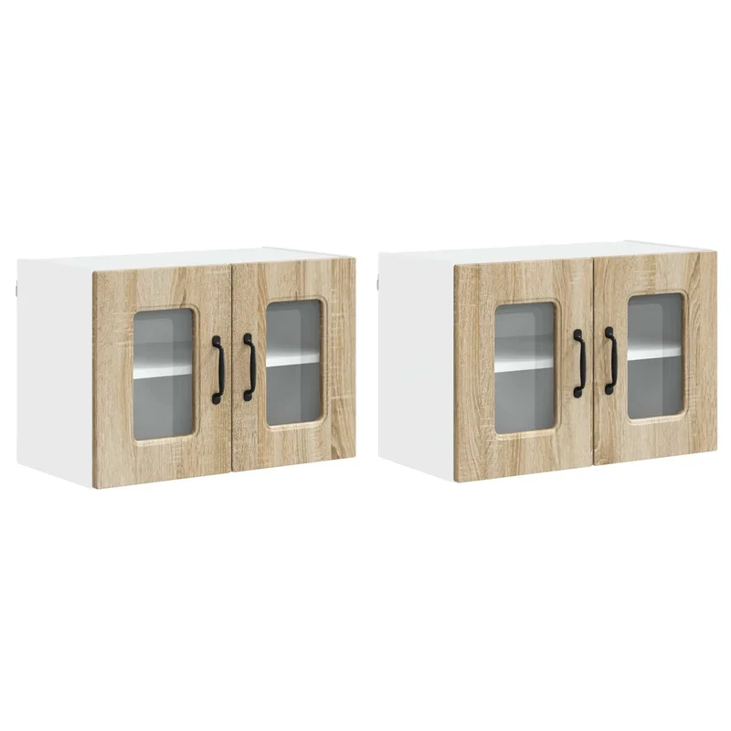 Lot de 2 armoires de cuisine rectangulaires avec grand espace de stockage moderne 60 x 31 x 40 cm en bois d'ingénierie chêne sonoma 02_0053648