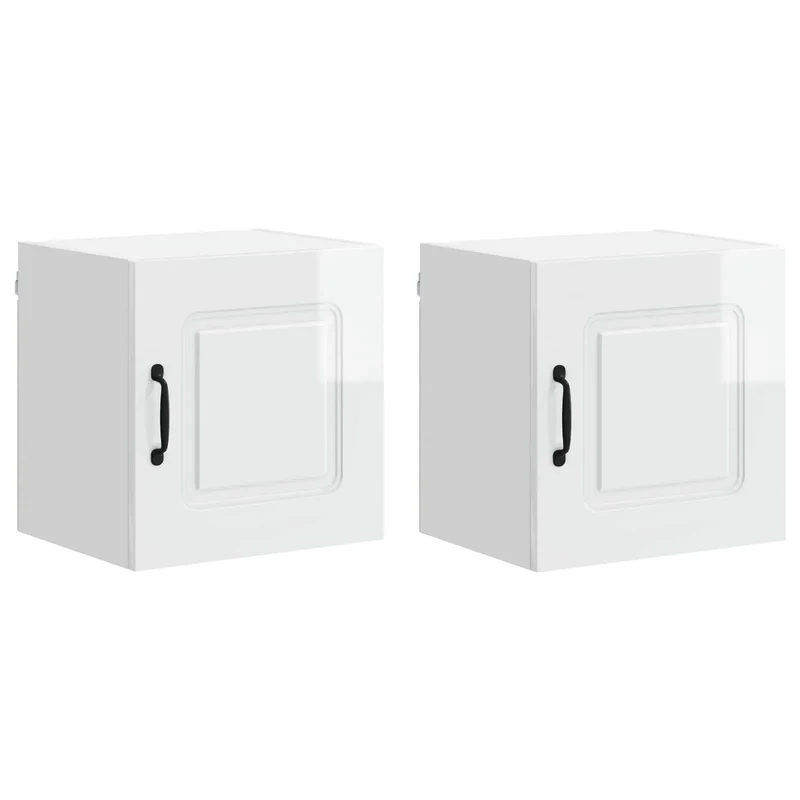 Lot de 2 armoires murales de cuisine design moderne rangement 40 x 31 x 40 cm en bois d'ingénierie blanc brillant 02_0053562