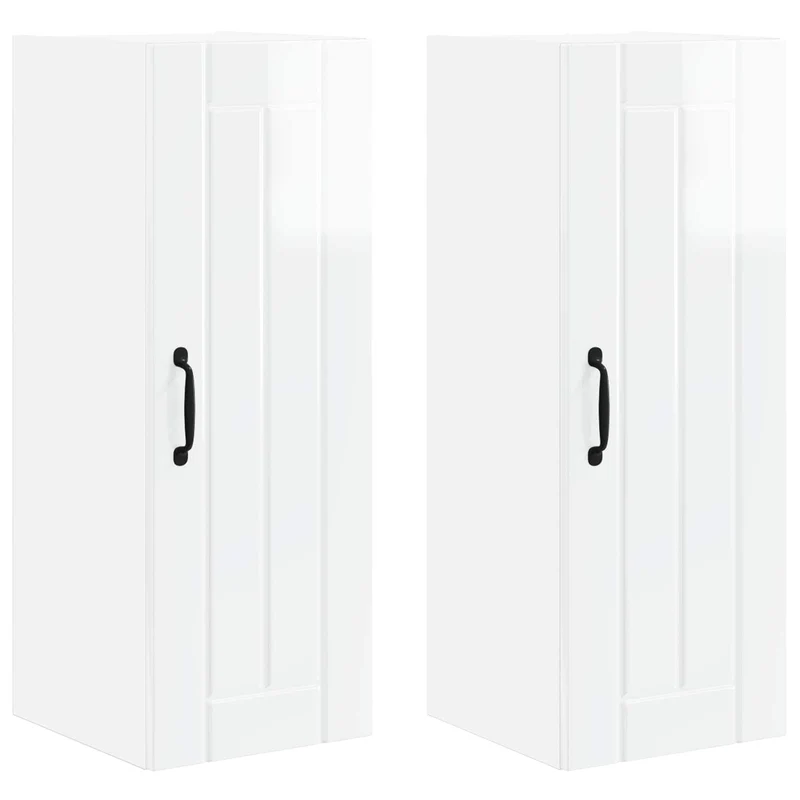 Lot de 2 armoires murales de cuisine rangement moderne style épuré 30 x 31 x 80 cm en bois d'ingénierie blanc brillant 02_0054032