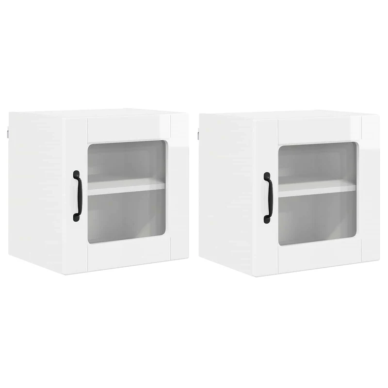 Lot de 2 armoires murales de cuisine moderne avec 2 étagères pratiques 40 x 31 x 40 cm en bois d'ingénierie blanc 02_0054190