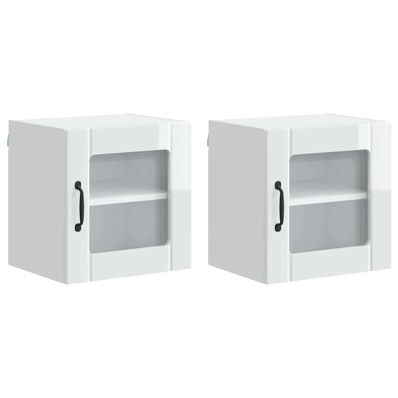 Lot de 2 armoires murales de cuisine modernes fonctionnelles 40 x 31 x 40 cm en bois d'ingénierie blanc brillant 02_0053872