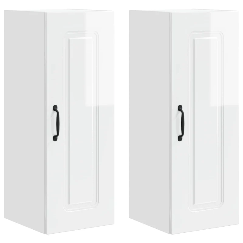Lot de 2 armoires murales de cuisine modernes design épuré 30 x 31 x 80 cm en bois d'ingénierie blanc brillant 02_0053692