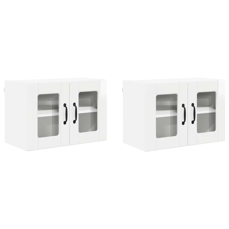 Lot de 2 armoires murales de cuisine moderne rangement pratique 60 x 31 x 40 cm en bois d'ingénierie blanc brillant 02_0054318