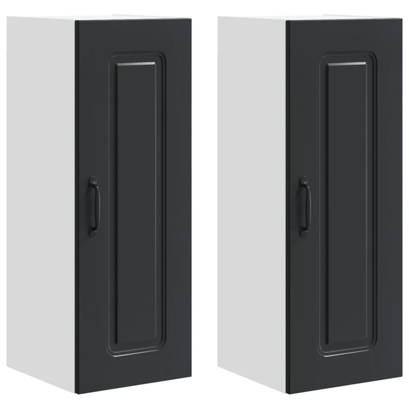 Lot de 2 armoires murales de cuisine moderne avec grand espace de rangement 30 x 31 x 80 cm en bois d'ingénierie noir 02_0053686
